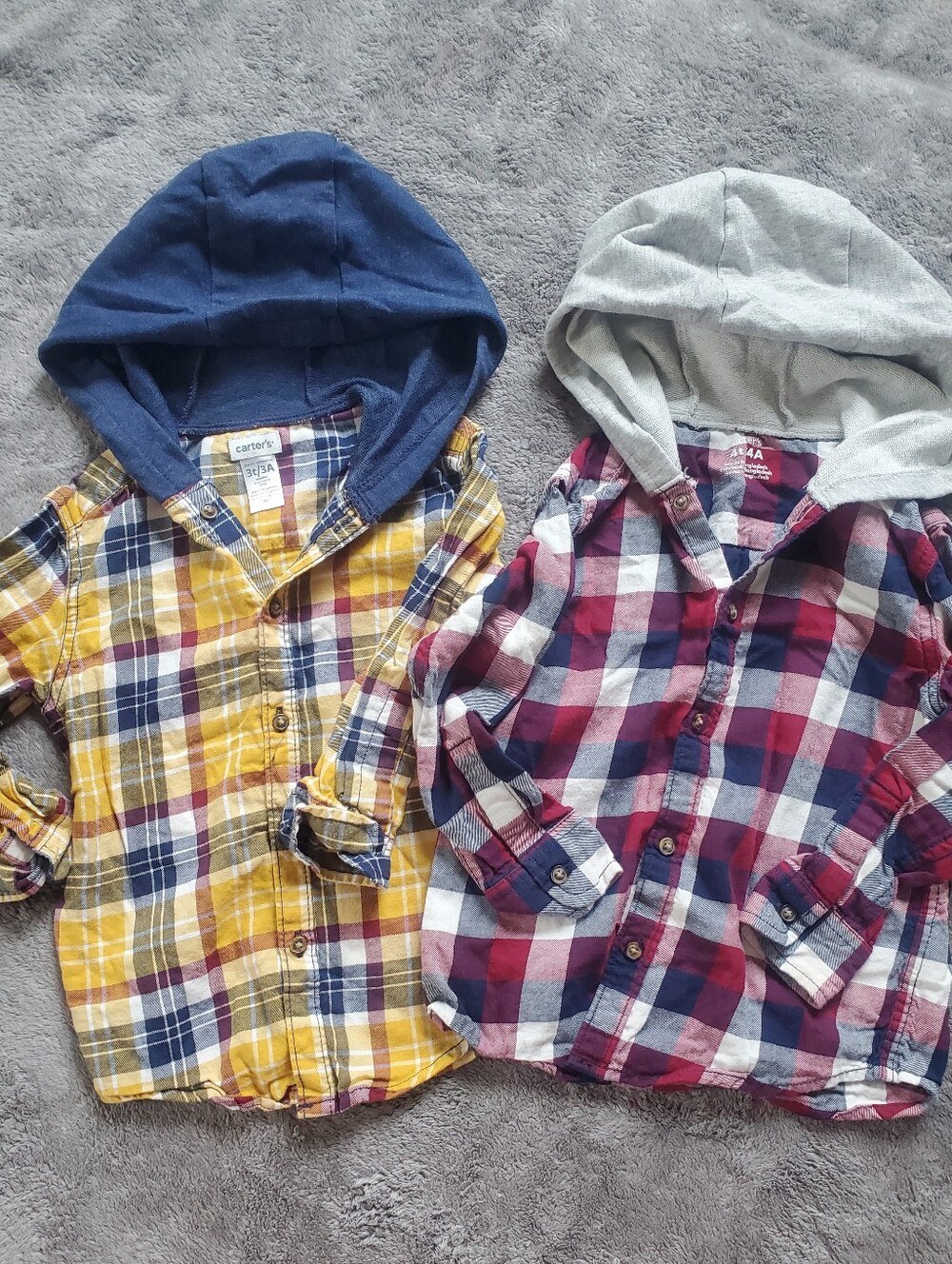 Carter's Toddler Boys Hooded Plaid Button Down Shirt Bundle Size 3/4T